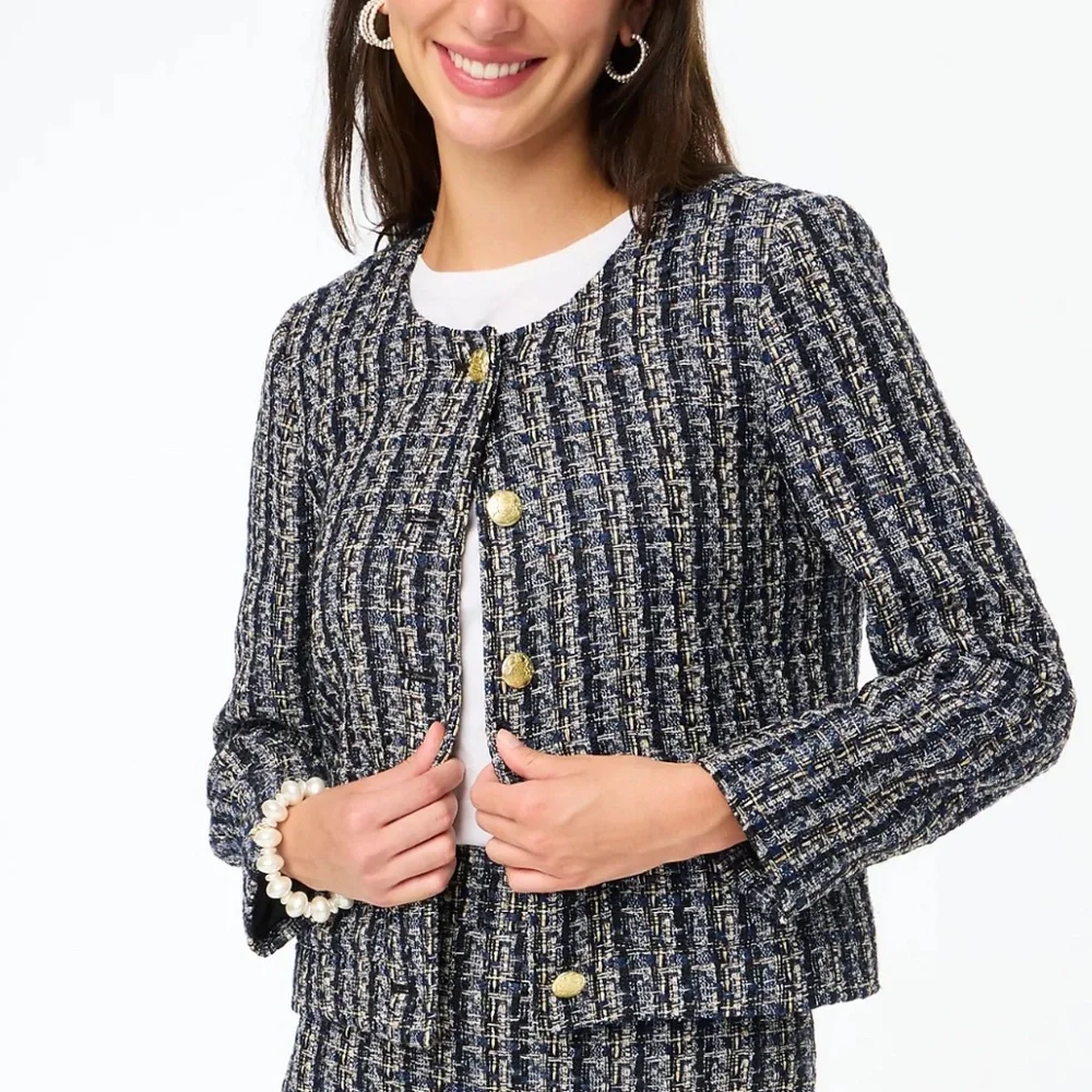 New JCREW Tweed Lady Jacket in Tweed Black Navy - Picture 3 of 6